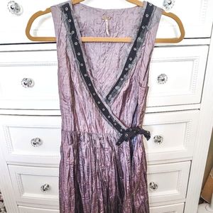 Free People Purple Silver Crinkled SilkWrap Dress